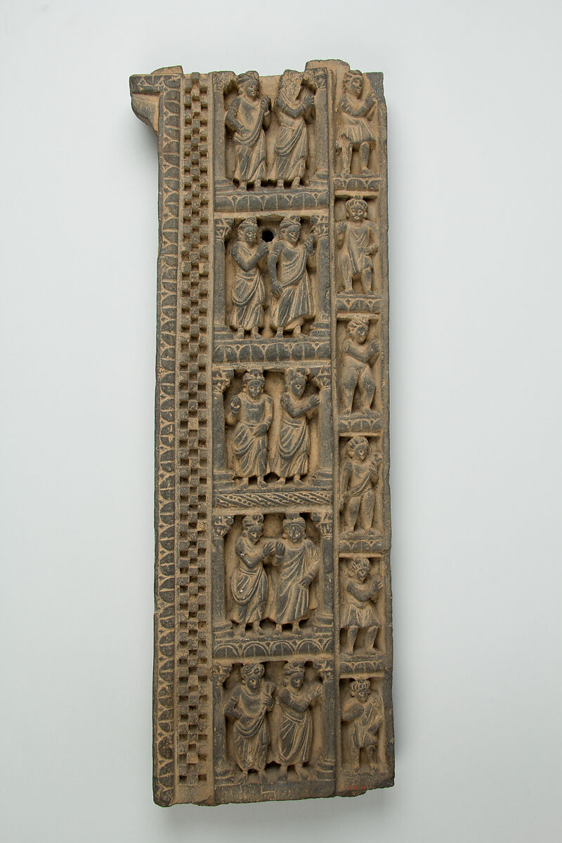False Gable Border Relief: Worshippers in Princely Costumes, Stone, Pakistan (ancient region of Gandhara,Taxila) 