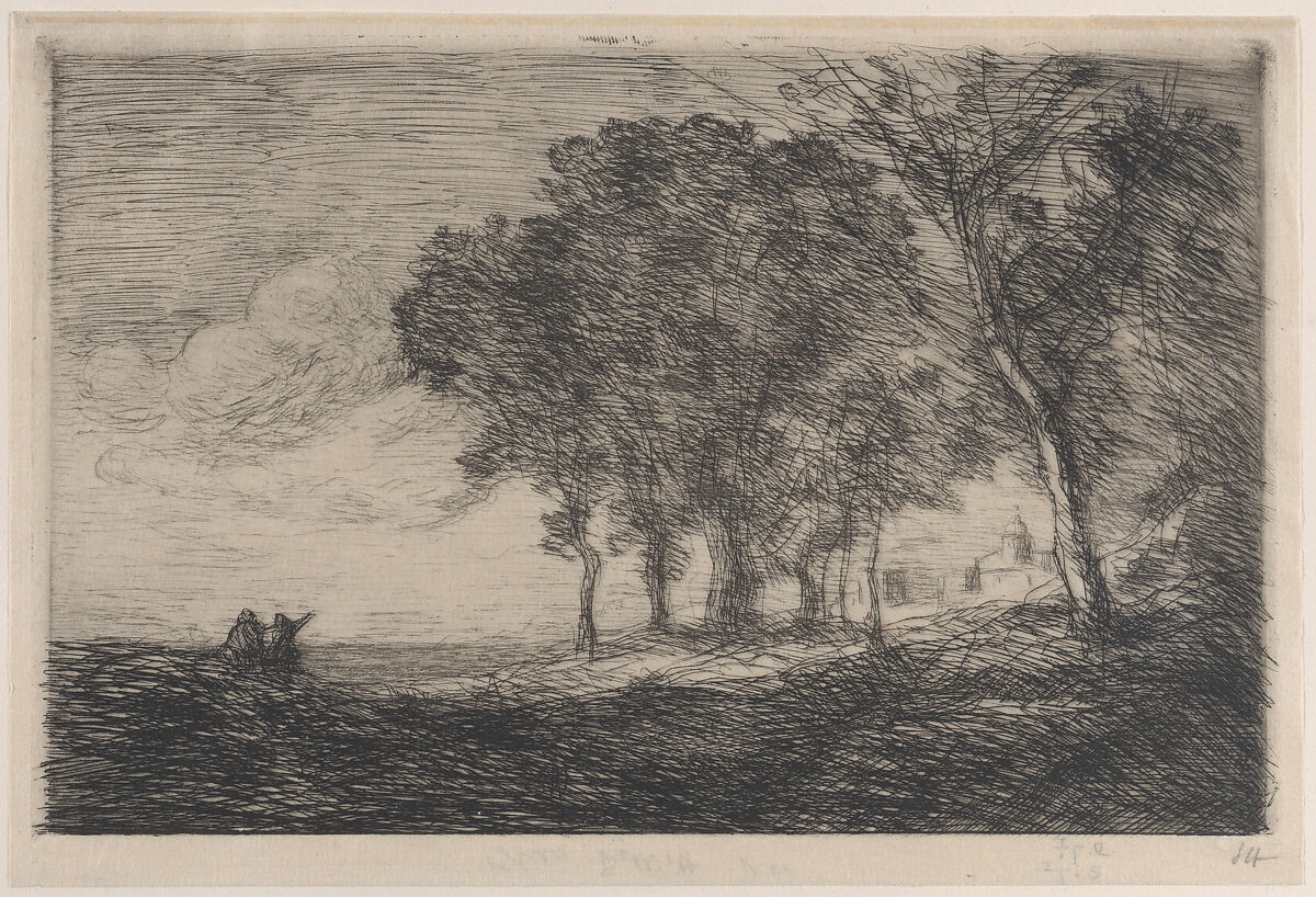 Italian Landscape (Paysage d'Italie), Camille Corot (French, Paris 1796–1875 Paris), Etching; first state of three 