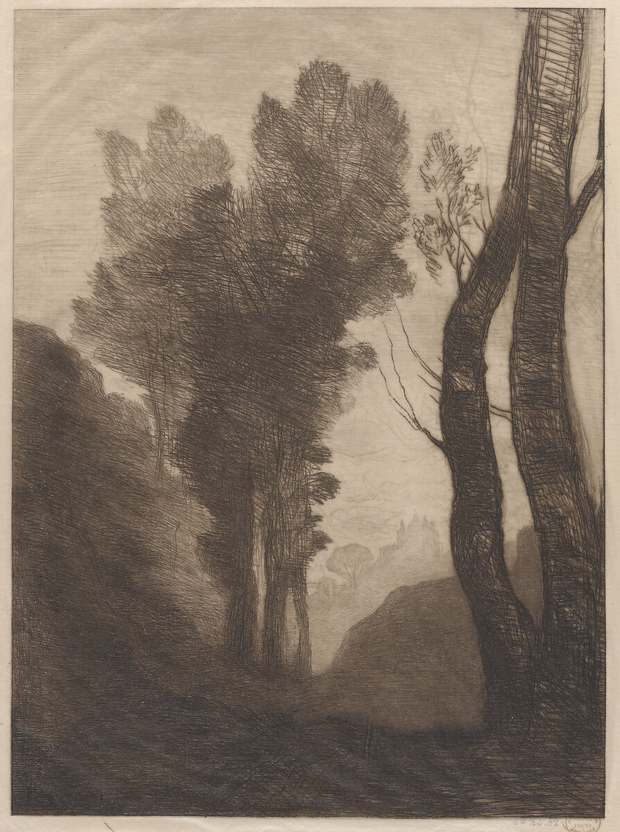 Environs of Rome, Camille Corot (French, Paris 1796–1875 Paris), Etching; third state of three 
