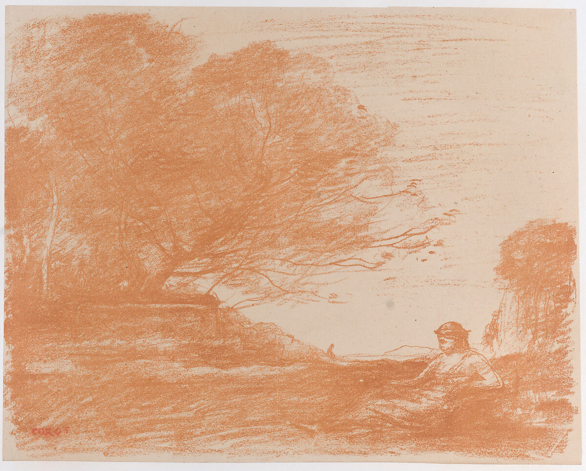 Sappho, Camille Corot (French, Paris 1796–1875 Paris), Lithograph printed in orange-brown ink; second state of two 