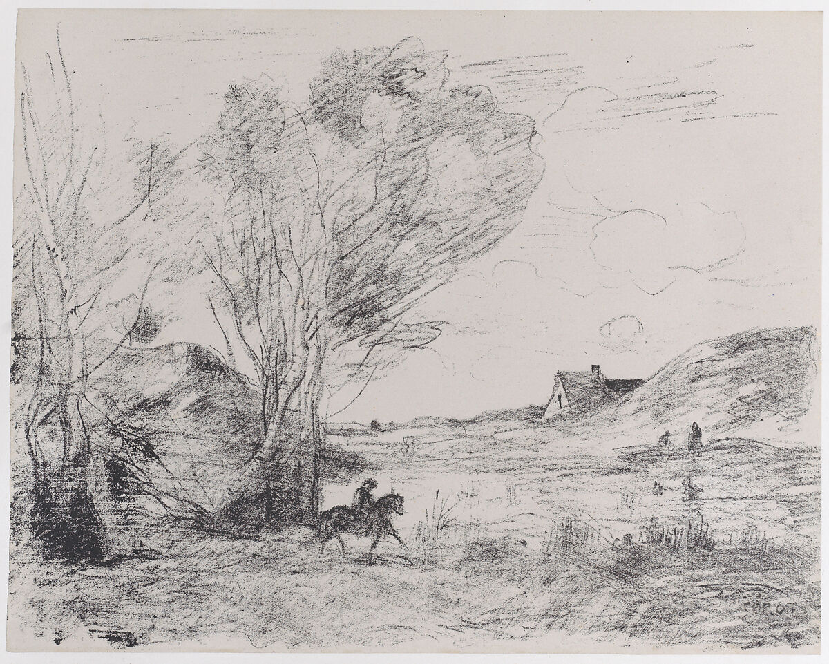 The Rider in the Reeds (Le Cavalier dans les roseaux), Camille Corot (French, Paris 1796–1875 Paris), Lithograph; second state of two 