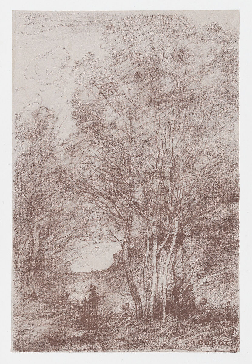 The Philosophers' Retreat (Le Repos des philosophes), Camille Corot (French, Paris 1796–1875 Paris), Transfer lithograph; second state of three 