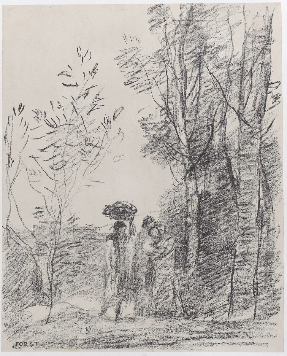 The Meeting in the Grove (La Rencontre au bosquet), Camille Corot (French, Paris 1796–1875 Paris), Lithograph; second state of two 