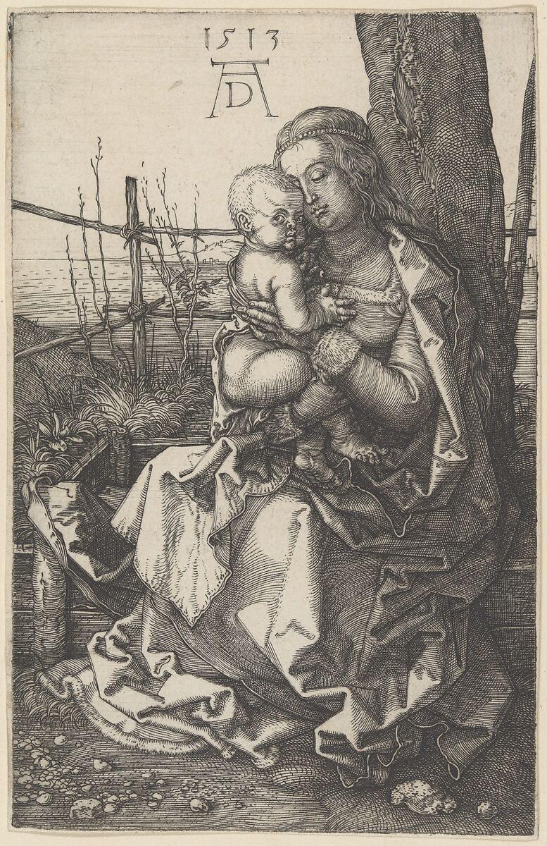 Virgin and Child Seated by a Tree, Albrecht Dürer (German, Nuremberg 1471–1528 Nuremberg), Engraving
