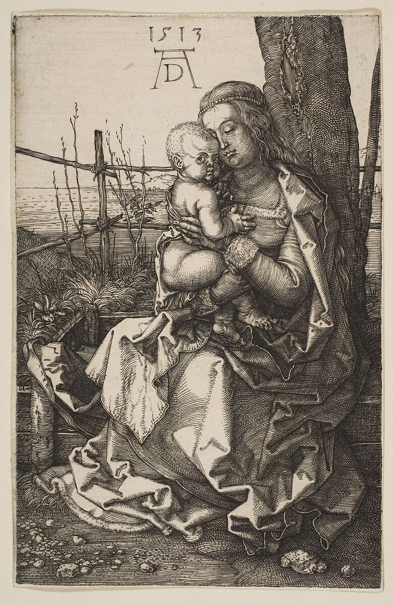 Virgin and Child Seated by a Tree, Albrecht Dürer (German, Nuremberg 1471–1528 Nuremberg), Engraving 