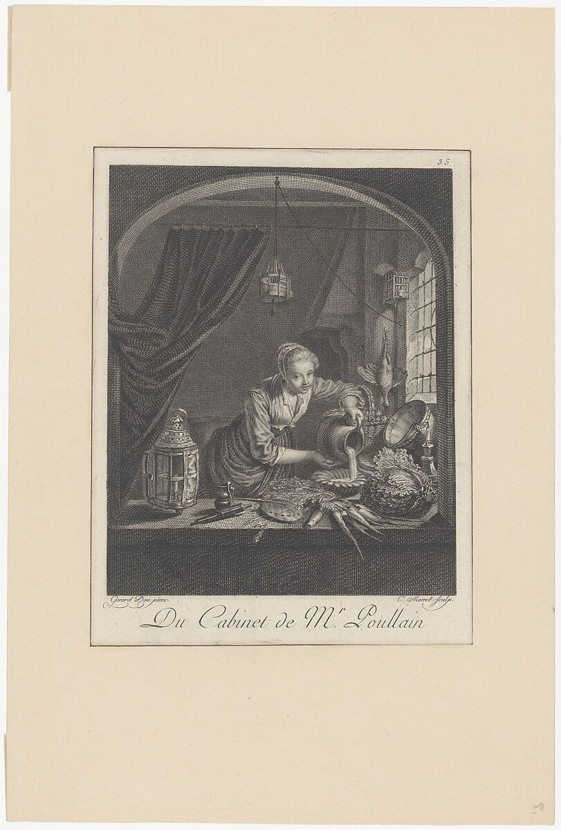 Milkmaid after the painting of G.Dou in the Cabinet of Mr. Poullain, After Gerrit Dou (Dutch, Leiden 1613–1675 Leiden), Engraving 