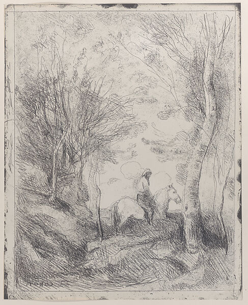 The Large Rider in the Woods (Le Grand Cavalier Sous Bois), Camille Corot (French, Paris 1796–1875 Paris), Cliché-verre 