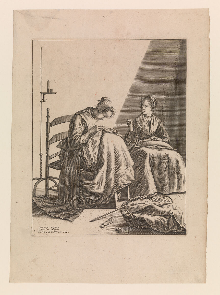 Two Women Sewing, Plate 1 from "Five Feminine Occupations", Geertruydt Roghman (Dutch, Amsterdam 1625–1651/57 Amsterdam (?)), Engraving 