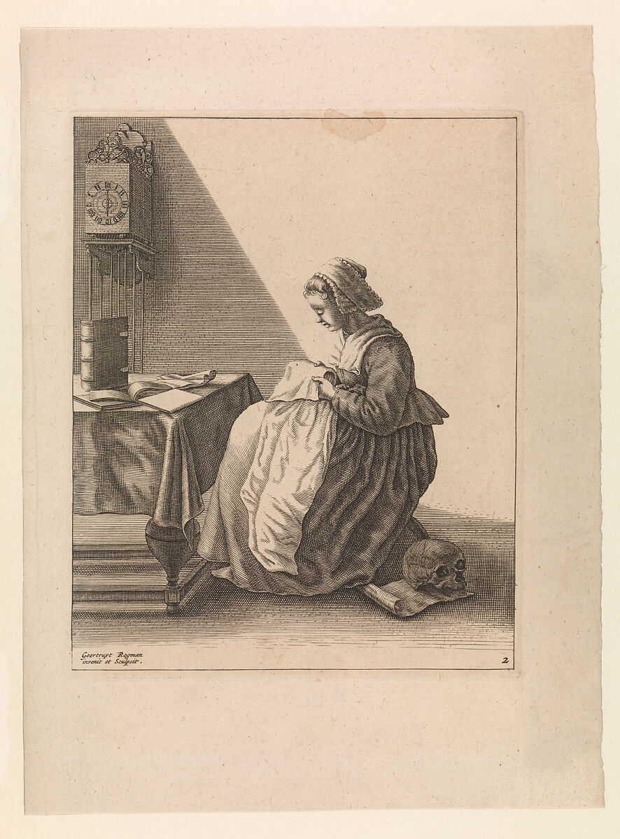 A Young Woman Ruffling, Plate 2 from "Five Feminine Occupations", Geertruydt Roghman (Dutch, Amsterdam 1625–1651/57 Amsterdam (?)), Engraving 