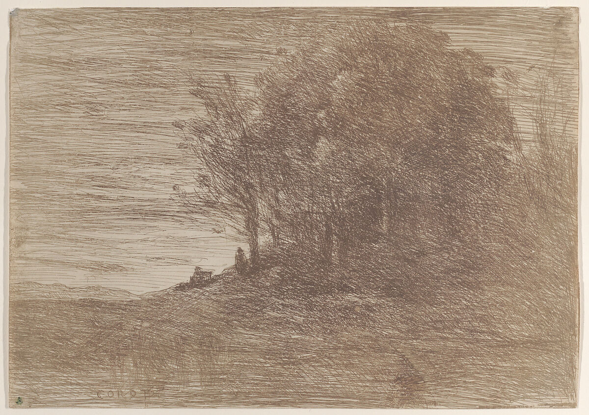 The Woods of the Hermit (Le Bois de l'ermite), Camille Corot (French, Paris 1796–1875 Paris), Cliché-verre; first state of two 