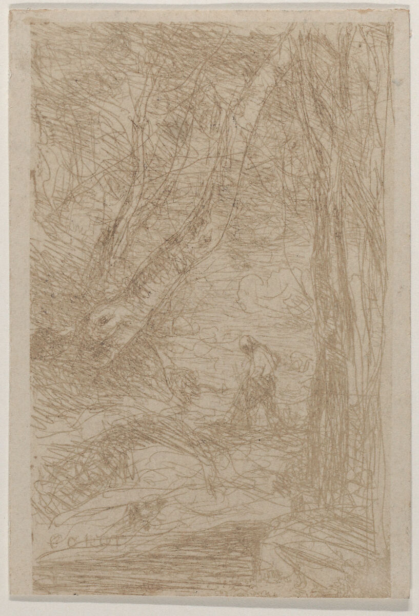 The Woodcutter of Rembrandt (Le Bûcheron de Rembrandt), Camille Corot (French, Paris 1796–1875 Paris), Cliché-verre; first state (?) of three 