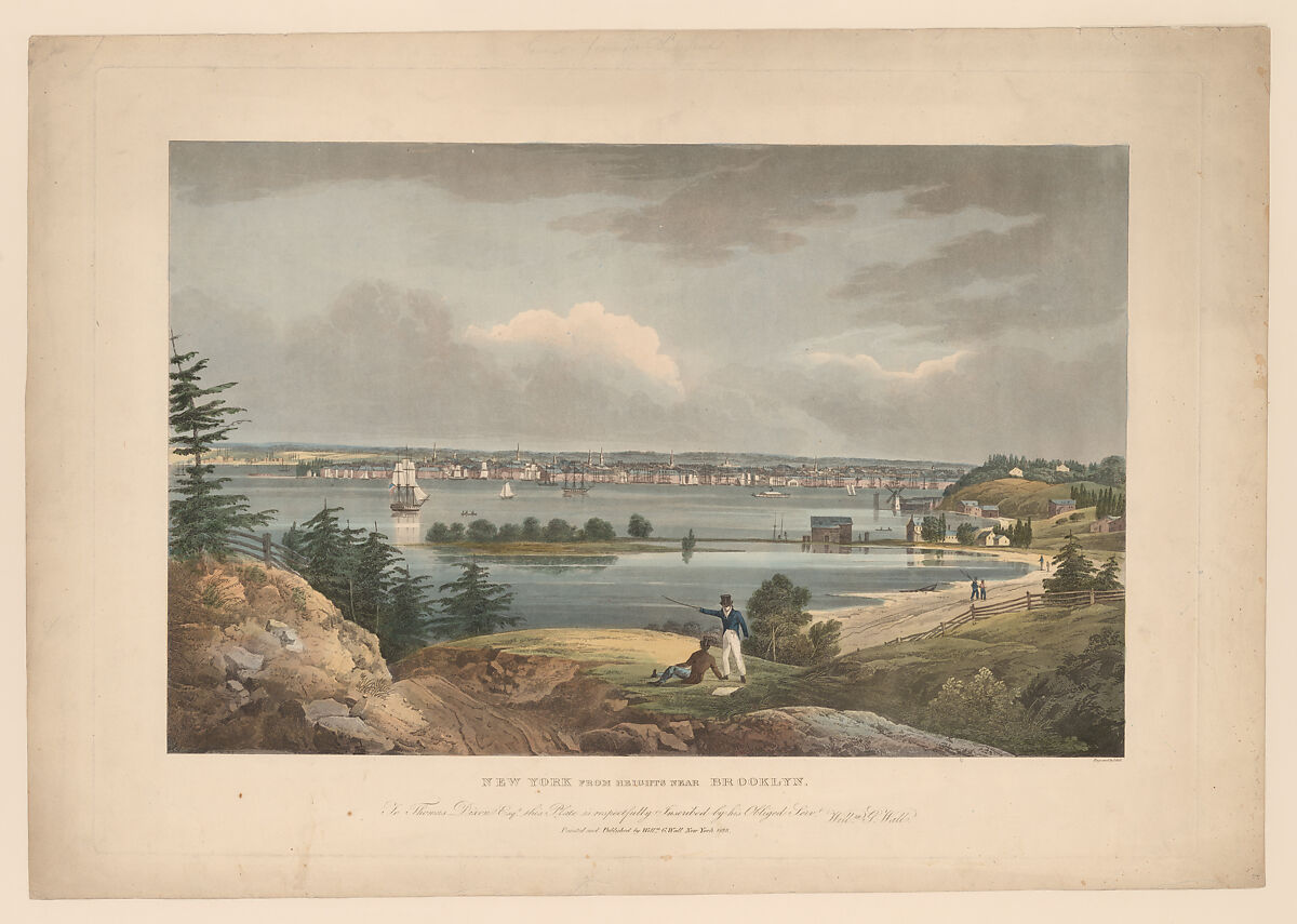 New York from Heights Near Brooklyn [The Wall View from Brooklyn], John Hill (American (born England), London 1770–1850 Clarksville, New York), Hand-colored etching and aquatint 