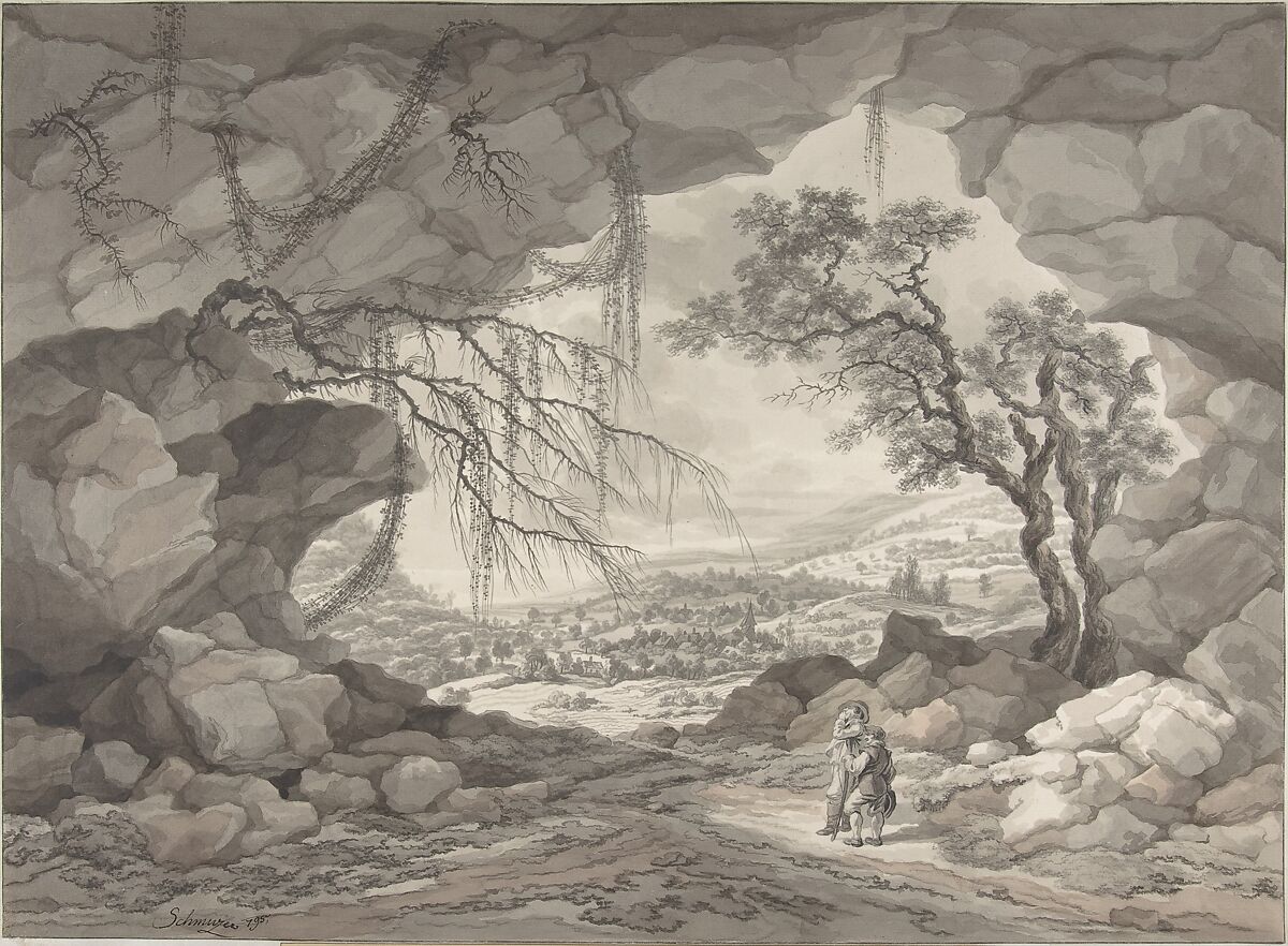 Landscape near Mödling, Jakob Matthias Schmutzer (Austrian, Vienna 1733–1811 Vienna), Brush and brown and gray ink, black chalk 