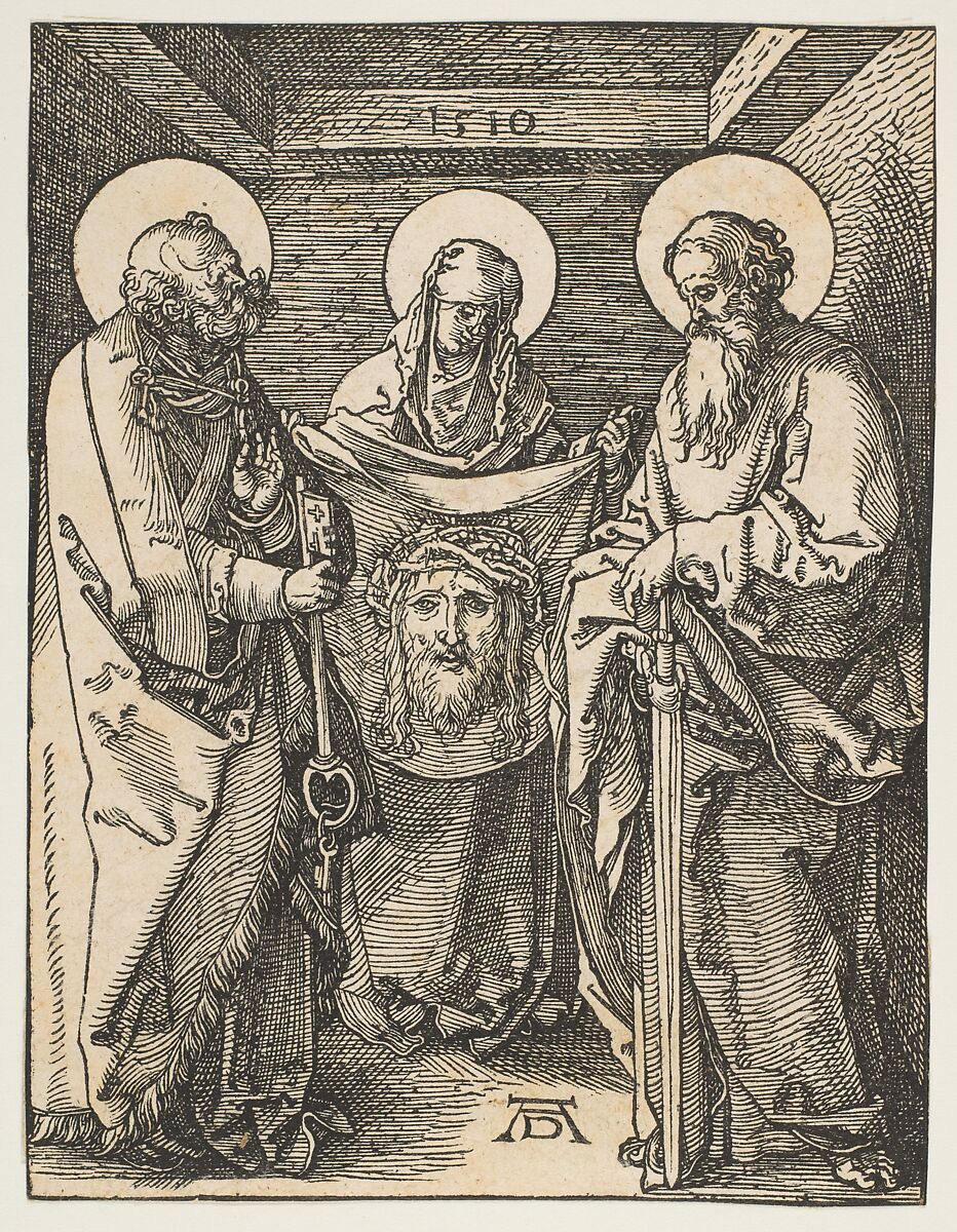Saint Veronica between Saints Peter and Paul, from "The Small Passion", Albrecht Dürer (German, Nuremberg 1471–1528 Nuremberg), Woodcut 