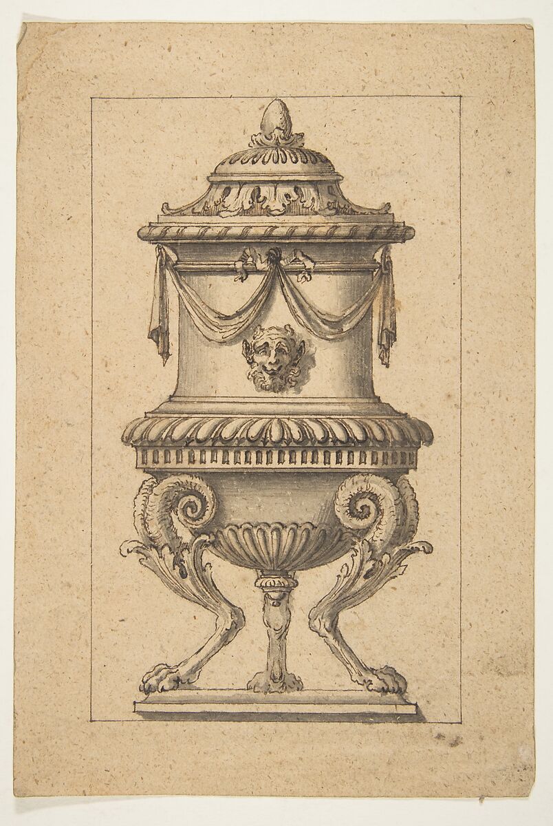 Drawing of an Urn, Attributed to Anonymous, French, 18th century, Pen and brown ink, brush and gray wash on wove paper 