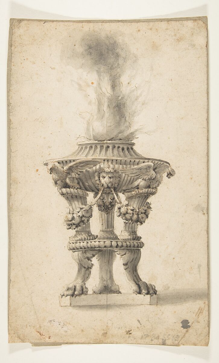 Study of a Fire Urn, Attributed to Anonymous, French, 18th century, Brush and gray and brown wash 