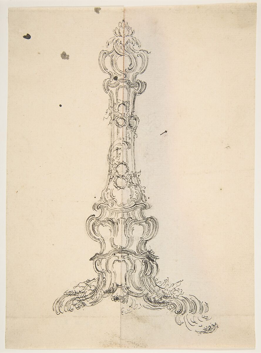 Design for a Candlestick, Anonymous, French, 18th century, Pen and black ink on laid paper 