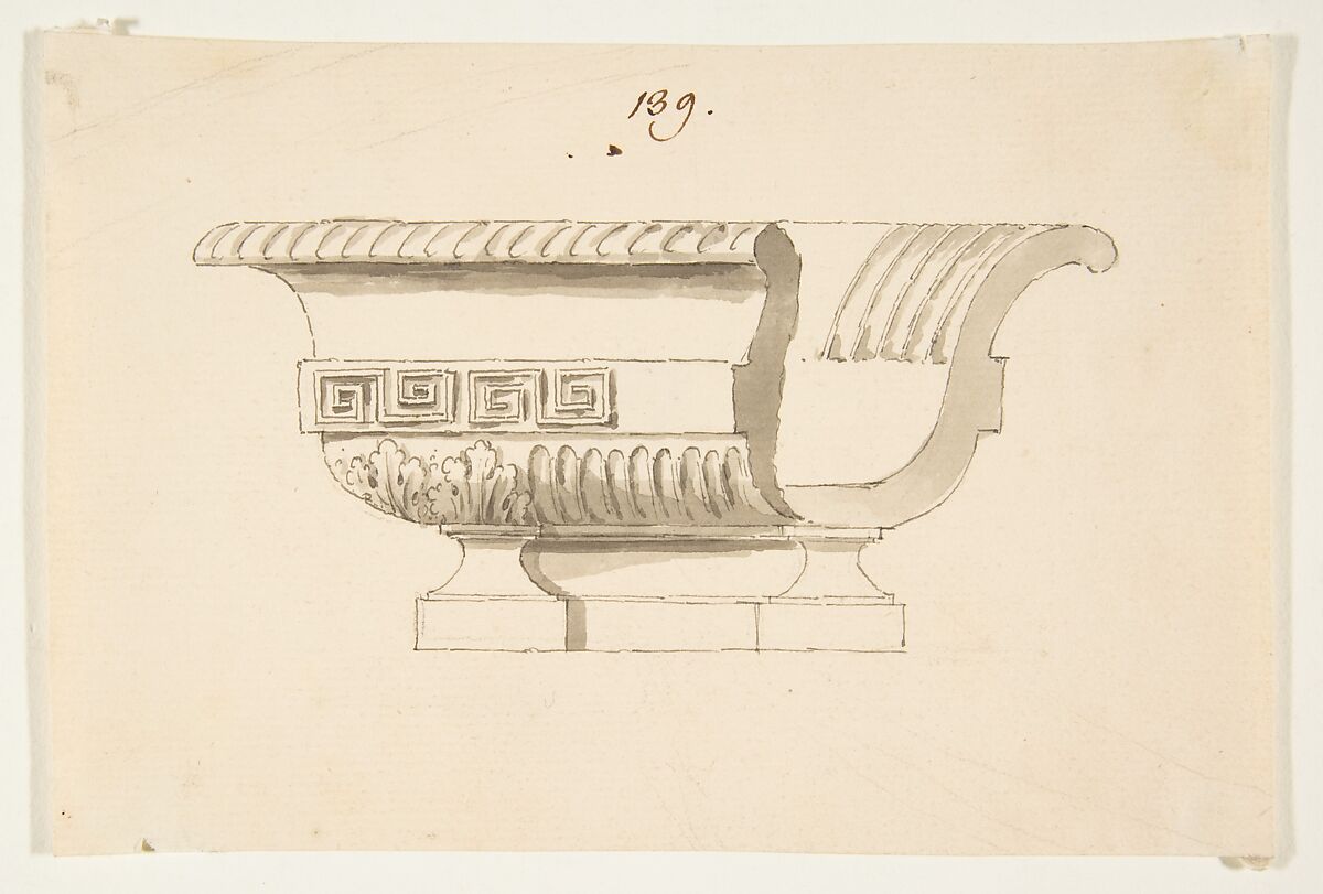 Design for a Vessel, Anonymous, French, 18th century, Pen and black ink, brush and gray wash on laid paper 