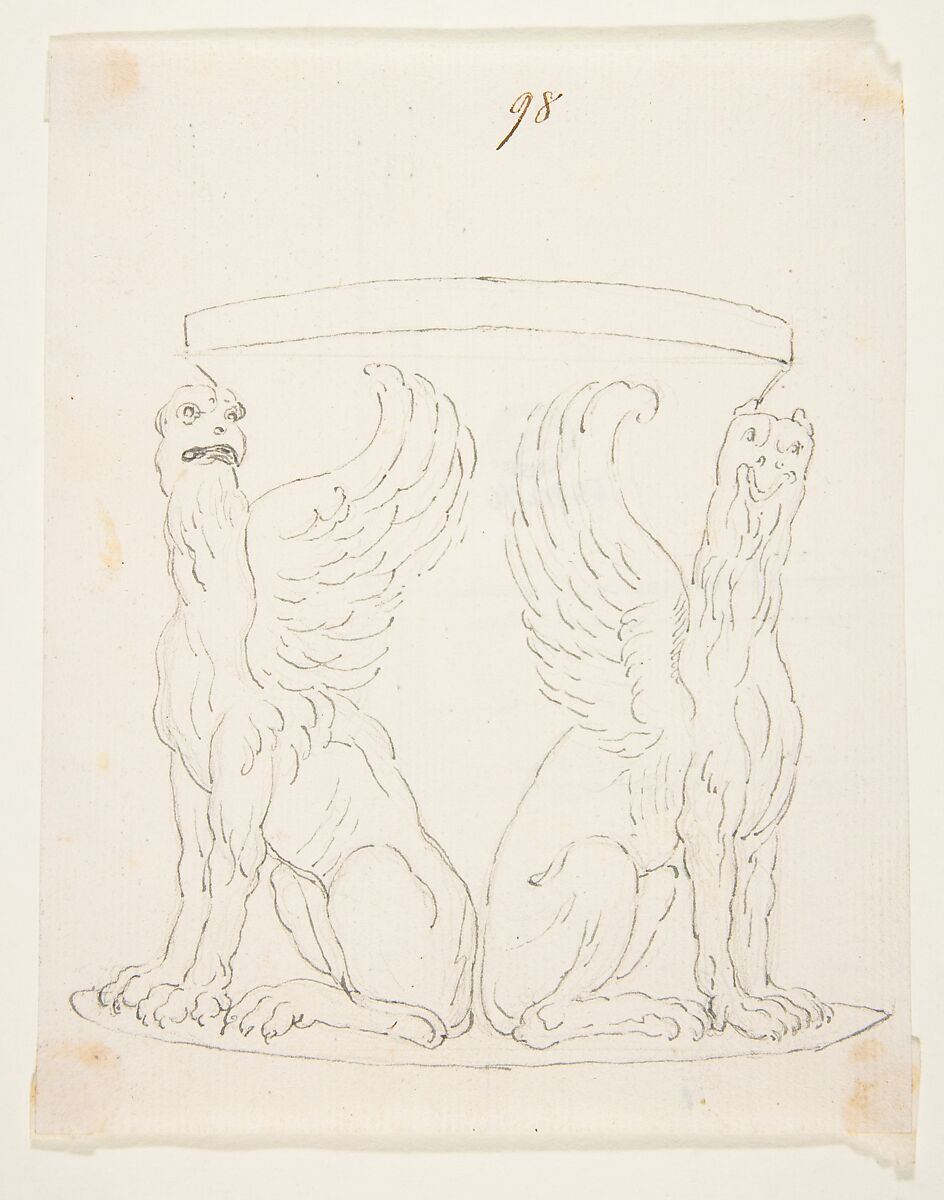 Design for a Vessel with Two Griffons, Attributed to Anonymous, French, 18th century, Pen and gray ink over graphite 