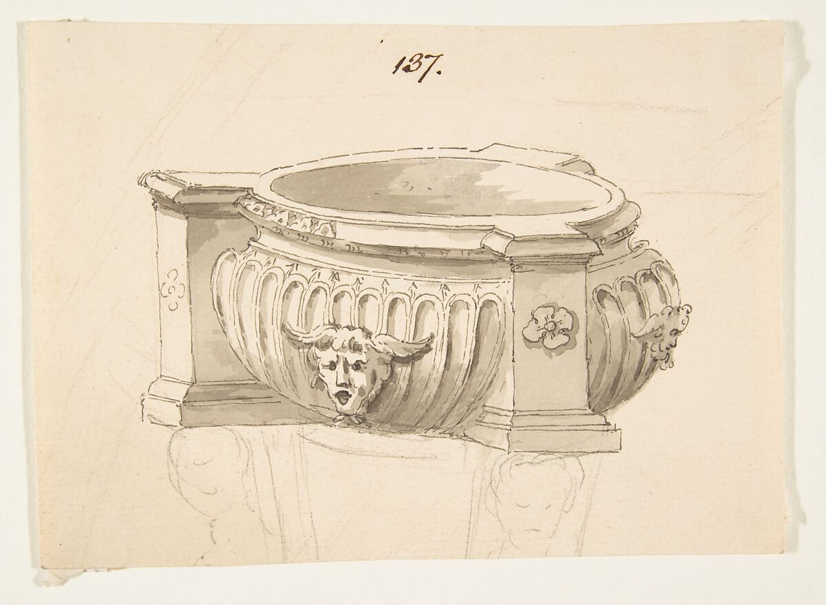 Design for a Vessel, Attributed to Anonymous, French, 18th century, Pen and gray ink over graphite with brush and gray wash on laid paper 