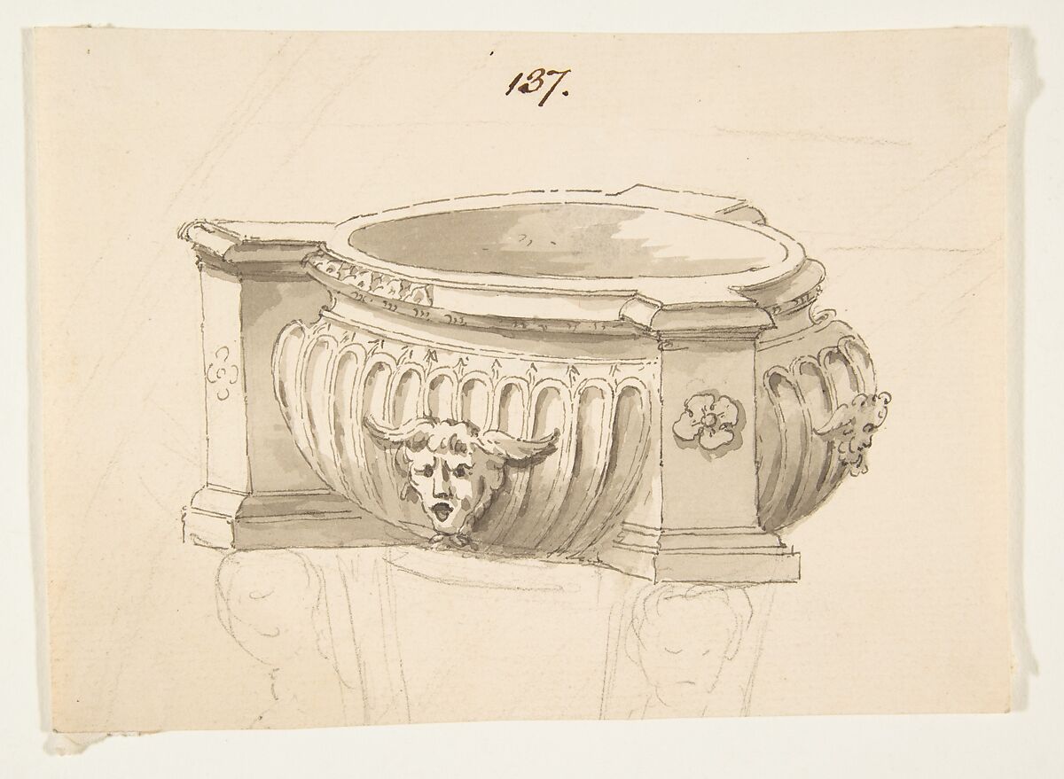 Design for a Vessel, Attributed to Anonymous, French, 18th century, Pen and gray ink over graphite with brush and gray wash 