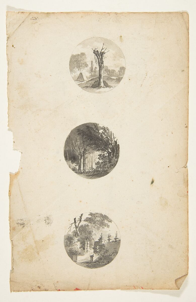 Designs for Buttons, Attributed to Anonymous, French, 18th century, Brush and gray wash on laid paper 