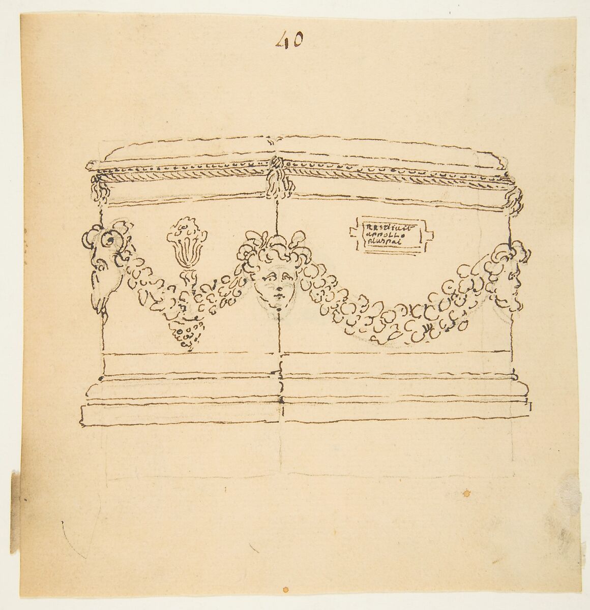 Design for a Funerary Monument, Attributed to Anonymous, French, 18th century, Pen and brown ink over graphite on laid paper 