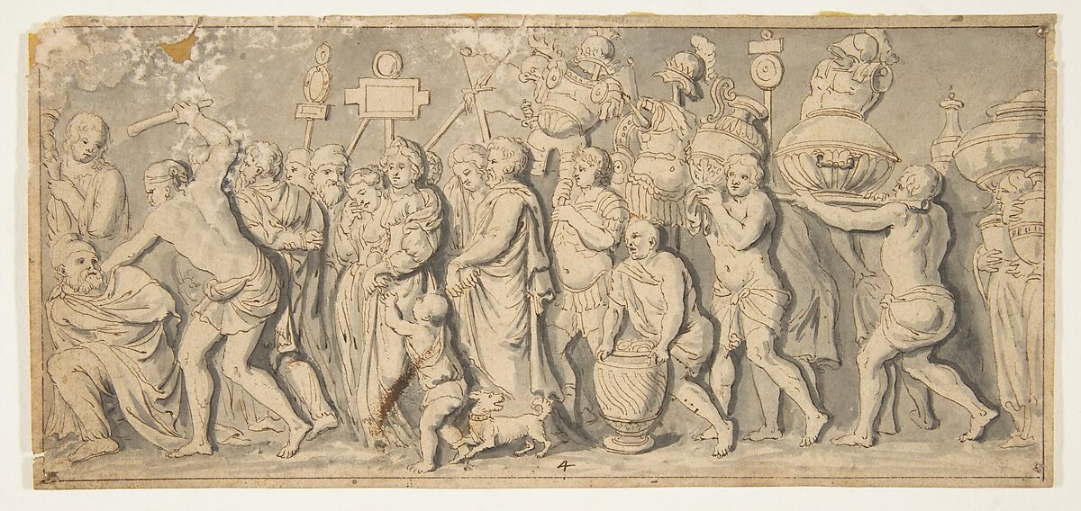 Design for a Roman Procession, Attributed to Anonymous, French, 18th century, Pen and brown ink with brush and gray wash on laid paper 
