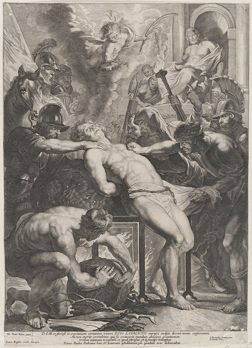 Saint Lawrence at the Stake, Attributed to Cornelis Meyssens (Flemish, born before 1640), Engraving; reverse copy 