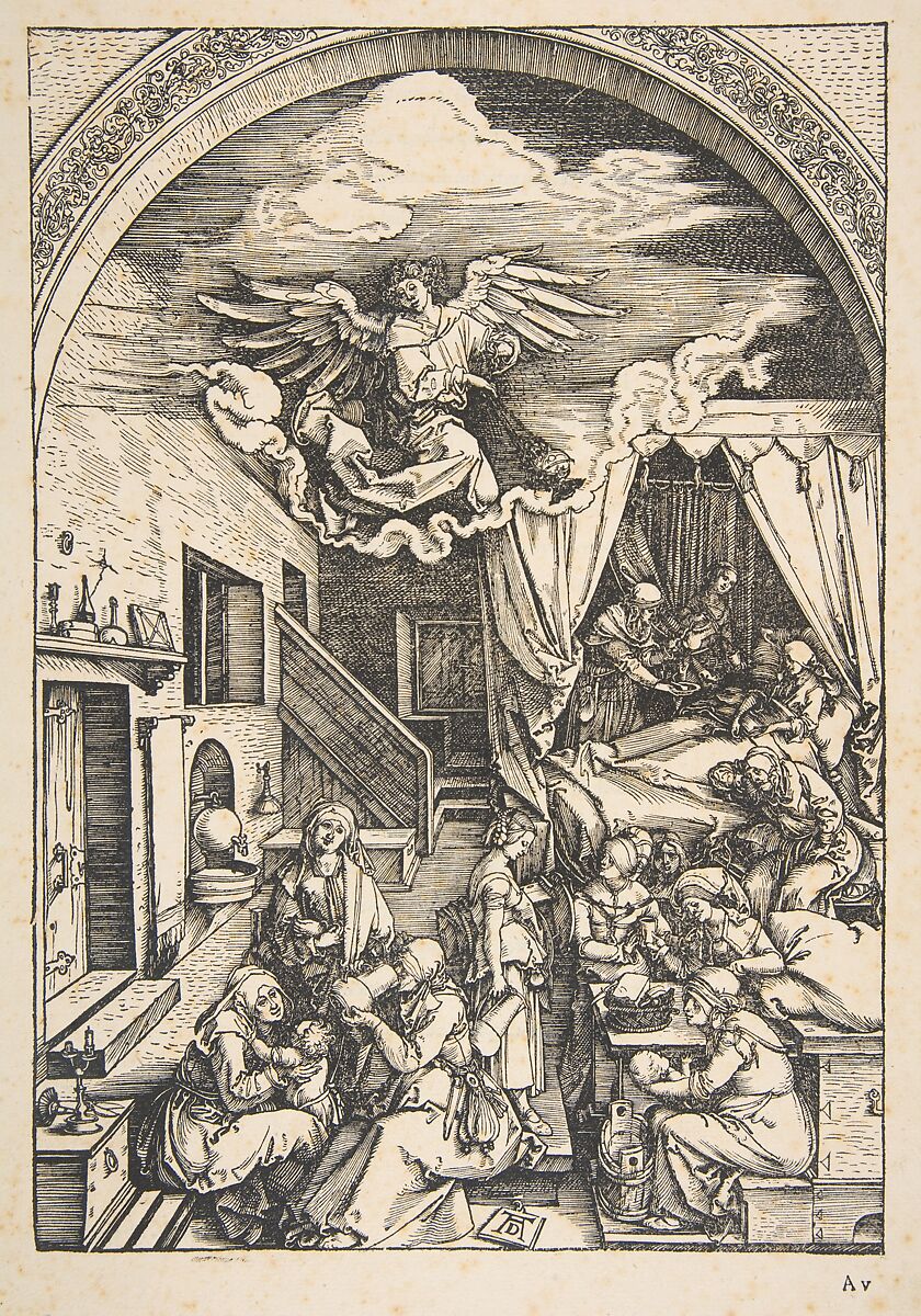 The Birth of the Virgin, from "The Life of the Virgin", Albrecht Dürer (German, Nuremberg 1471–1528 Nuremberg), Woodcut 