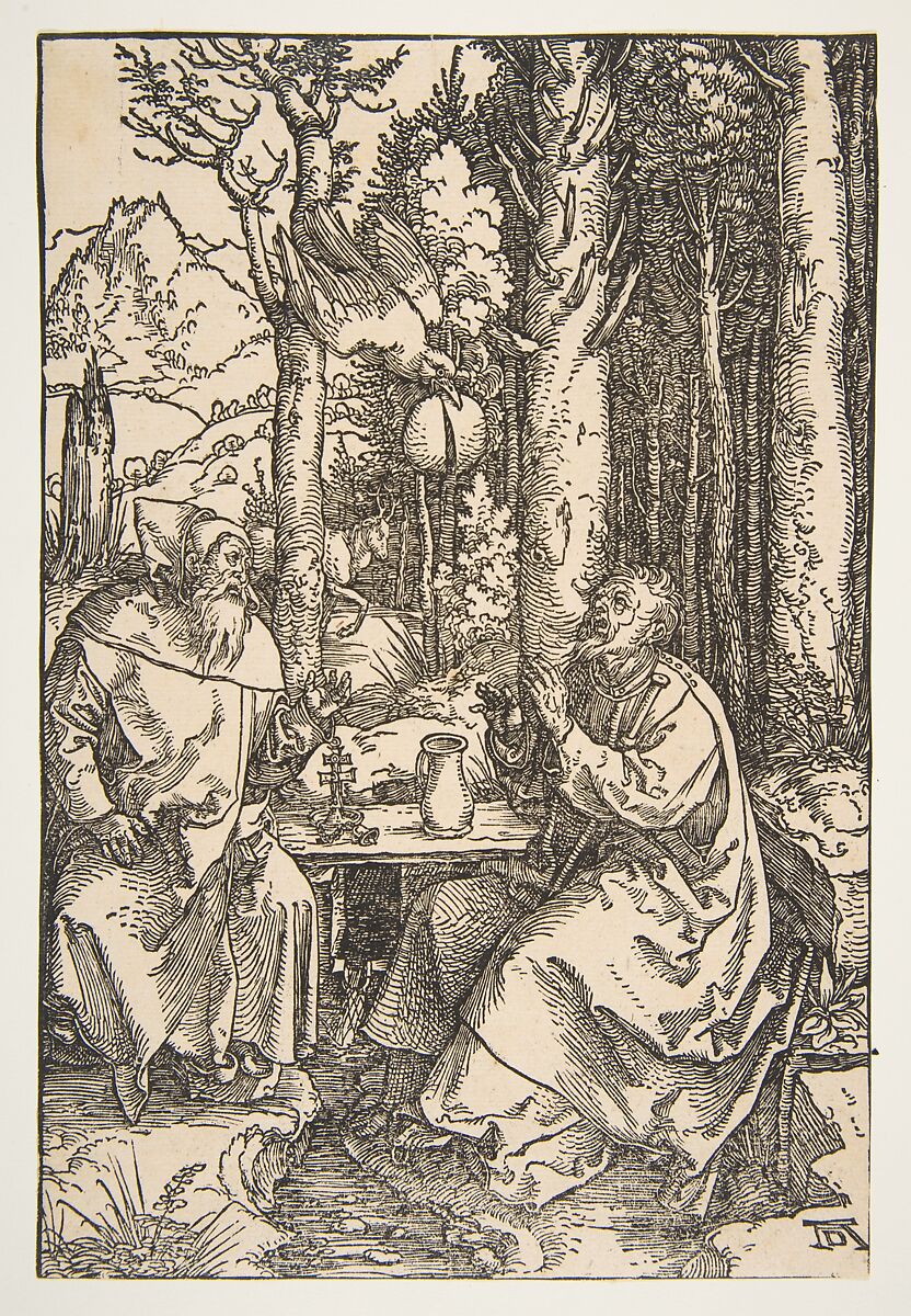 Saint Anthony and Saint Paul in the Desert, Albrecht Dürer (German, Nuremberg 1471–1528 Nuremberg), Woodcut 