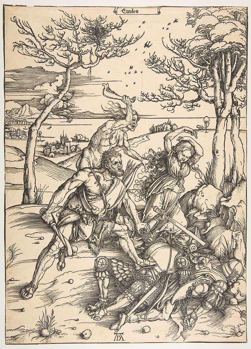 Hercules Conquering the Molionide Twins, Albrecht Dürer (German, Nuremberg 1471–1528 Nuremberg), Woodcut 