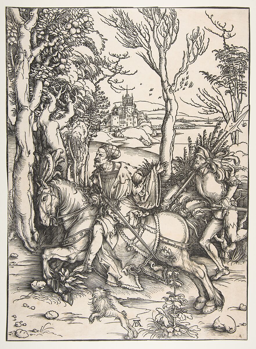 The Knight on the Horseback with Lansquenet, Albrecht Dürer (German, Nuremberg 1471–1528 Nuremberg), Woodcut 