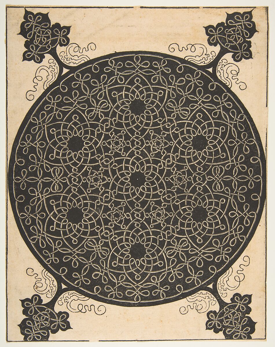 Embroidery Pattern with Seven Six-pointed Stars and Four Corner Pieces, Albrecht Dürer (German, Nuremberg 1471–1528 Nuremberg), Woodcut 