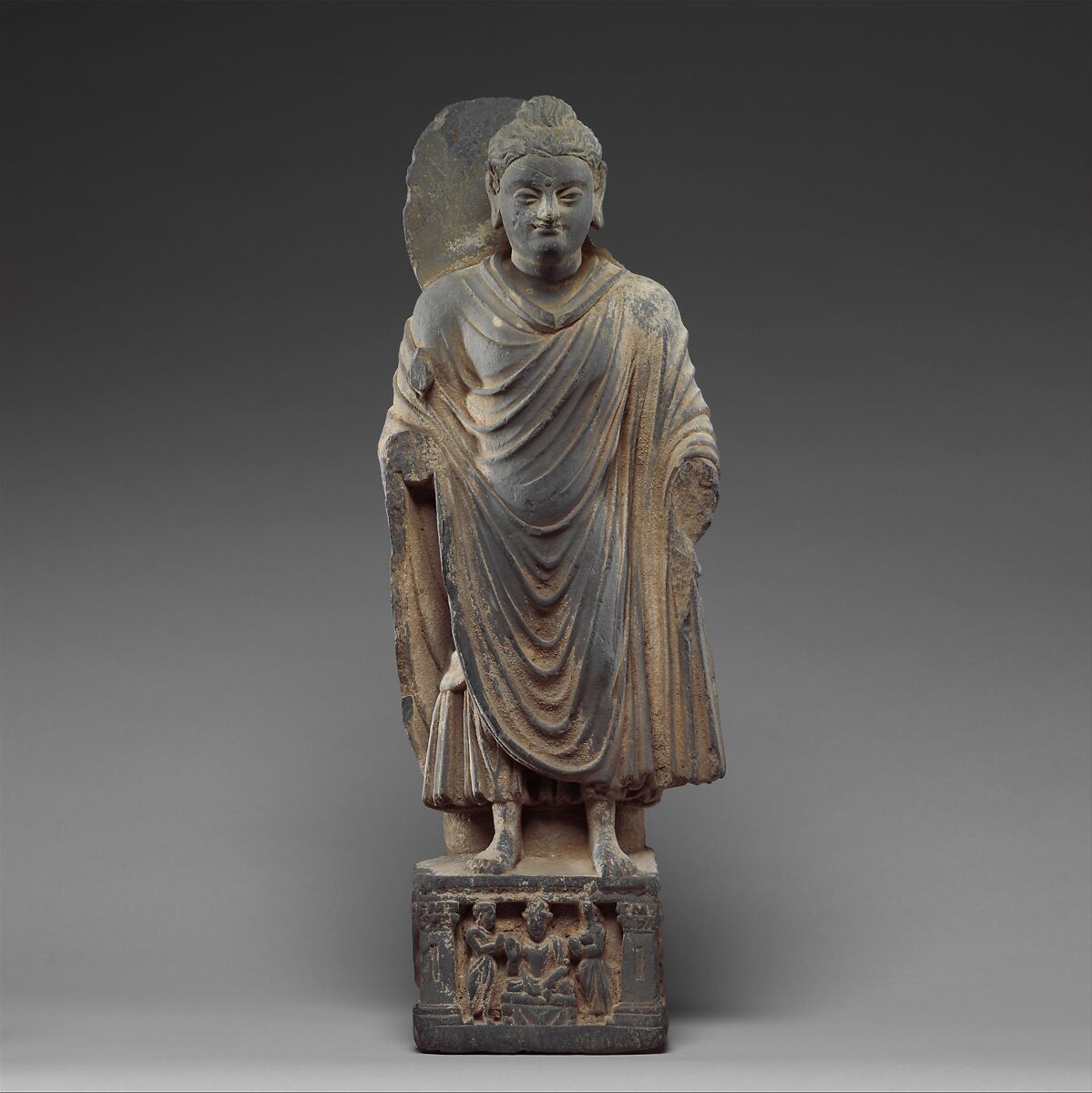 Standing Buddha, Schist, Pakistan (ancient region of Gandhara) 