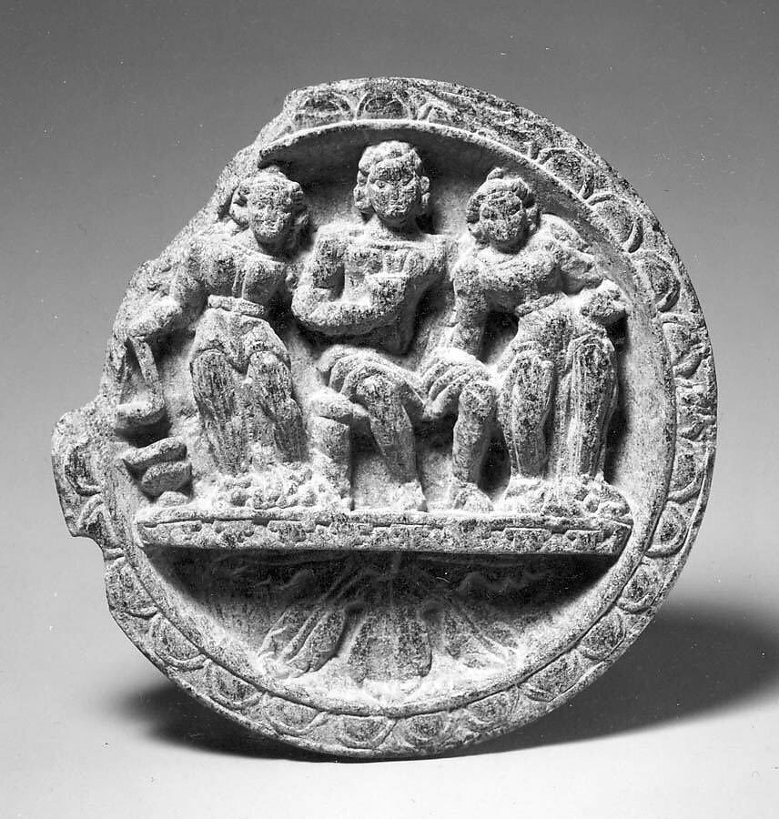 Dish in Two Sections with Three Figures, Gray-green schist, Pakistan (ancient region of Gandhara) 