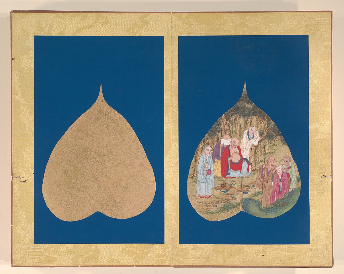 Luohans, Unidentified Artist, Album of eighteen leaves; ink and color on bodhi tree leaves, China 
