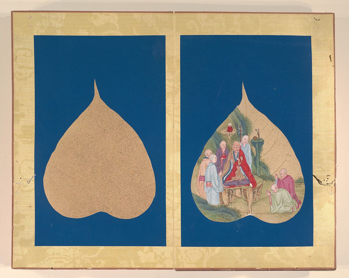 Luohans, Unidentified Artist, Album of eighteen leaves; ink and color on bodhi tree leaves, China