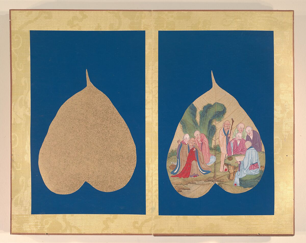 Luohans, Unidentified Artist, Album of eighteen leaves; ink and color on bodhi tree leaves, China