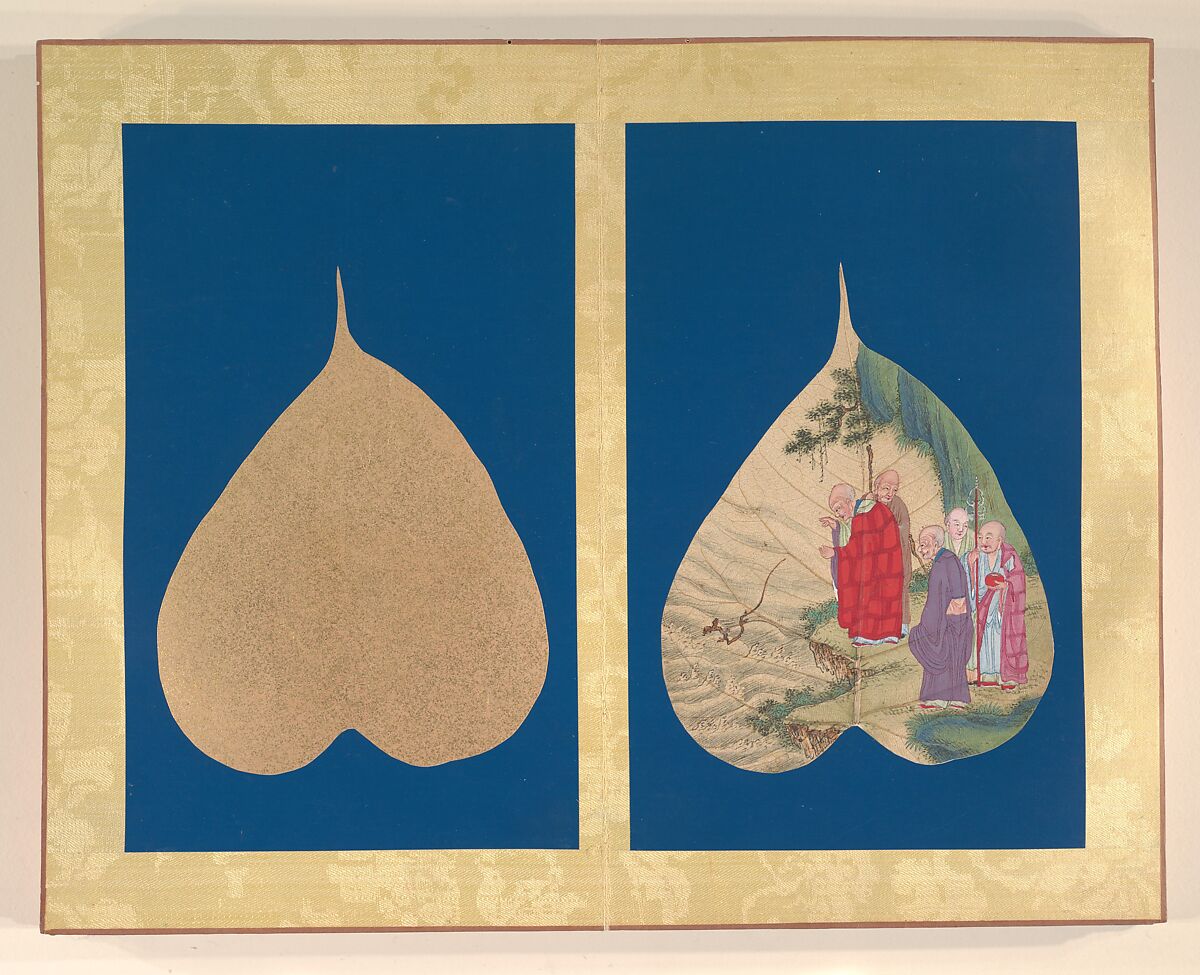 Luohans, Unidentified Artist, Album of eighteen leaves; ink and color on bodhi tree leaves, China