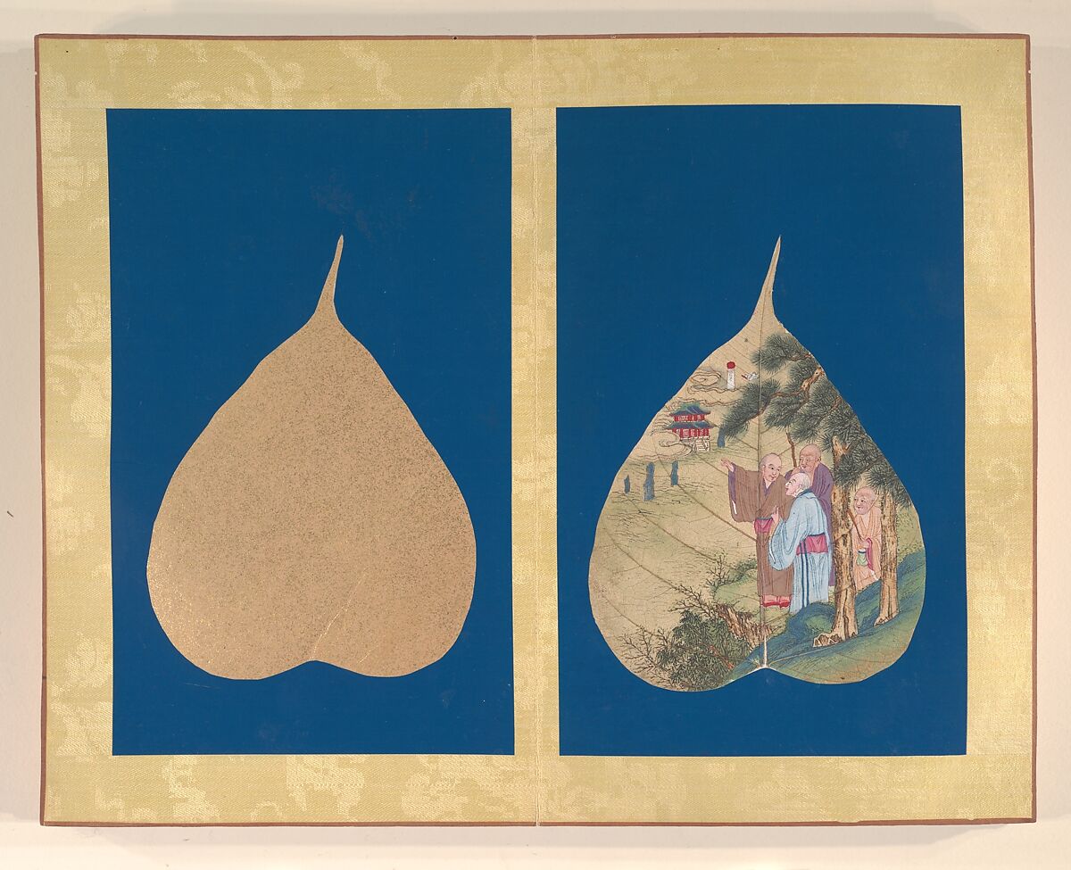 Luohans, Unidentified Artist, Album of eighteen leaves; ink and color on bodhi tree leaves, China