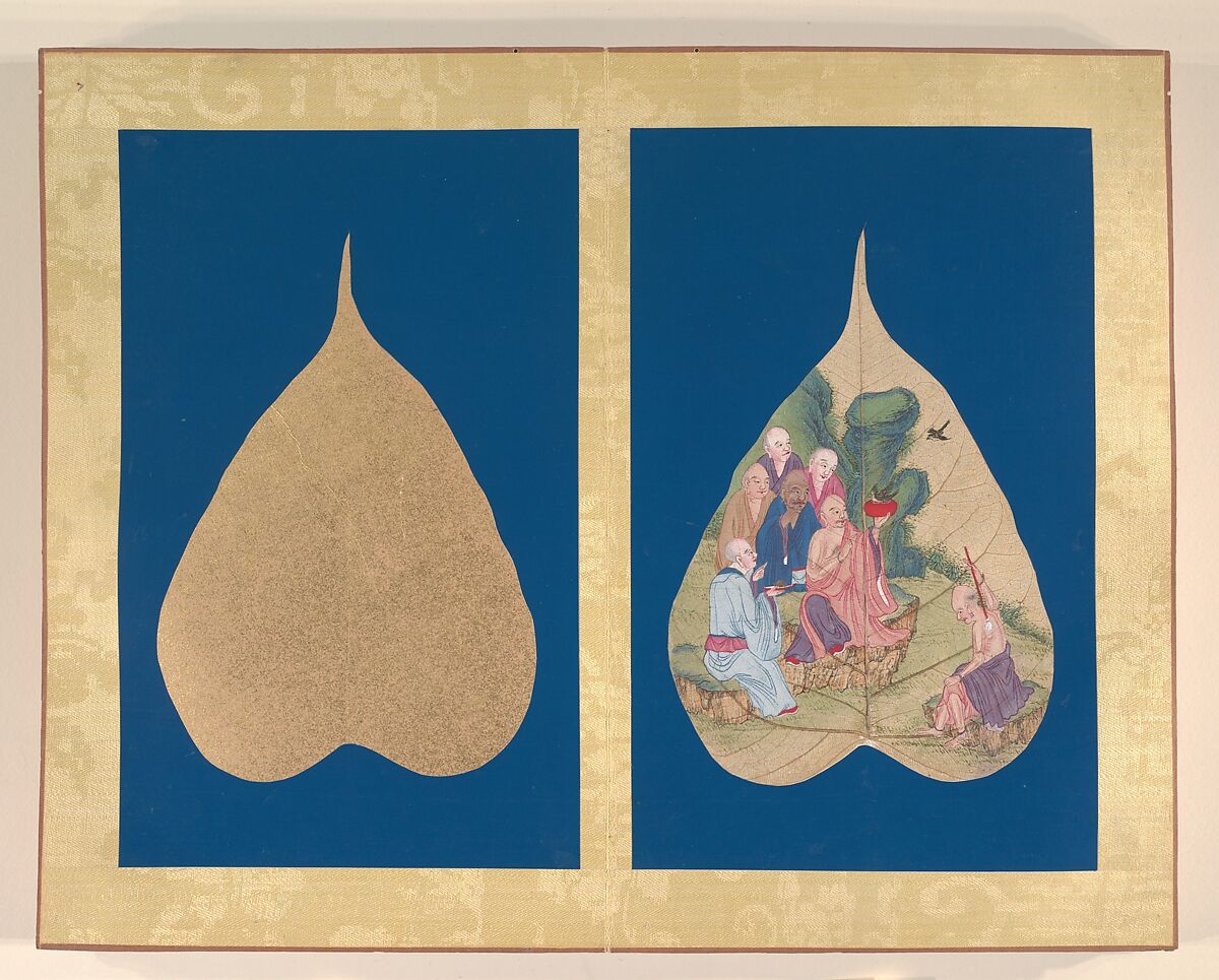 Luohans, Unidentified Artist, Album of eighteen leaves; ink and color on bodhi tree leaves, China