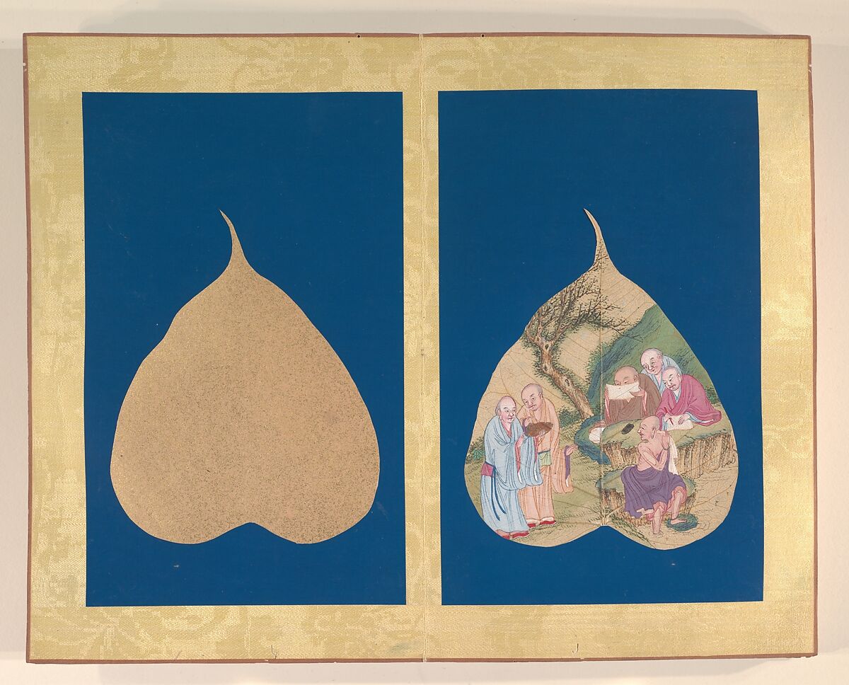 Luohans, Unidentified Artist, Album of eighteen leaves; ink and color on bodhi tree leaves, China