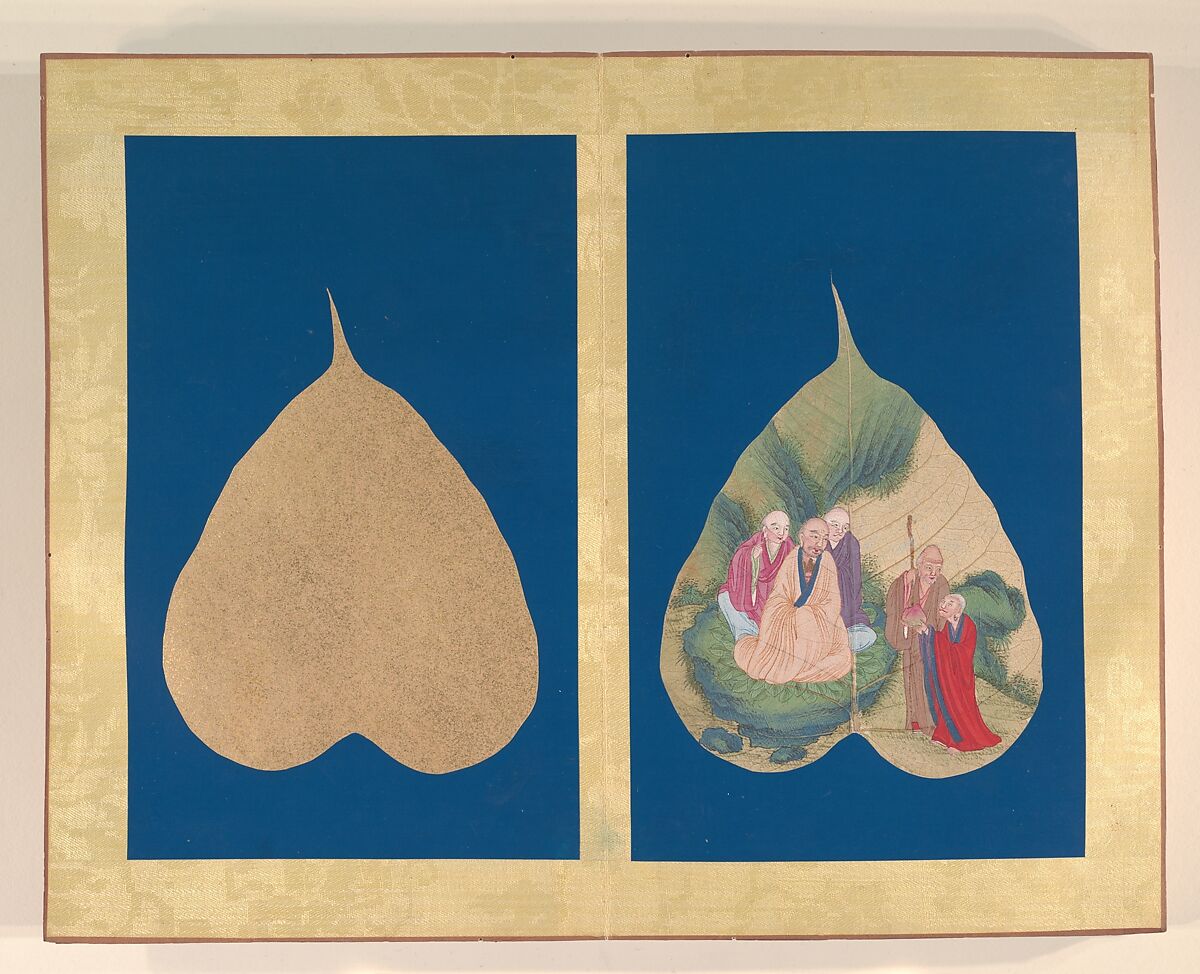 Luohans, Unidentified Artist, Album of eighteen leaves; ink and color on bodhi tree leaves, China