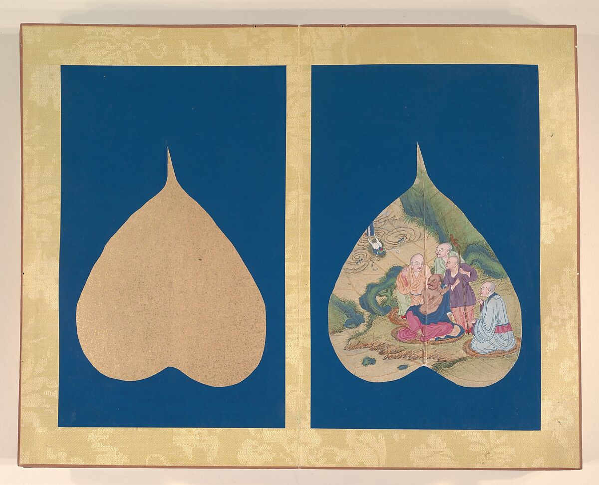 Luohans, Unidentified Artist, Album of eighteen leaves; ink and color on bodhi tree leaves, China