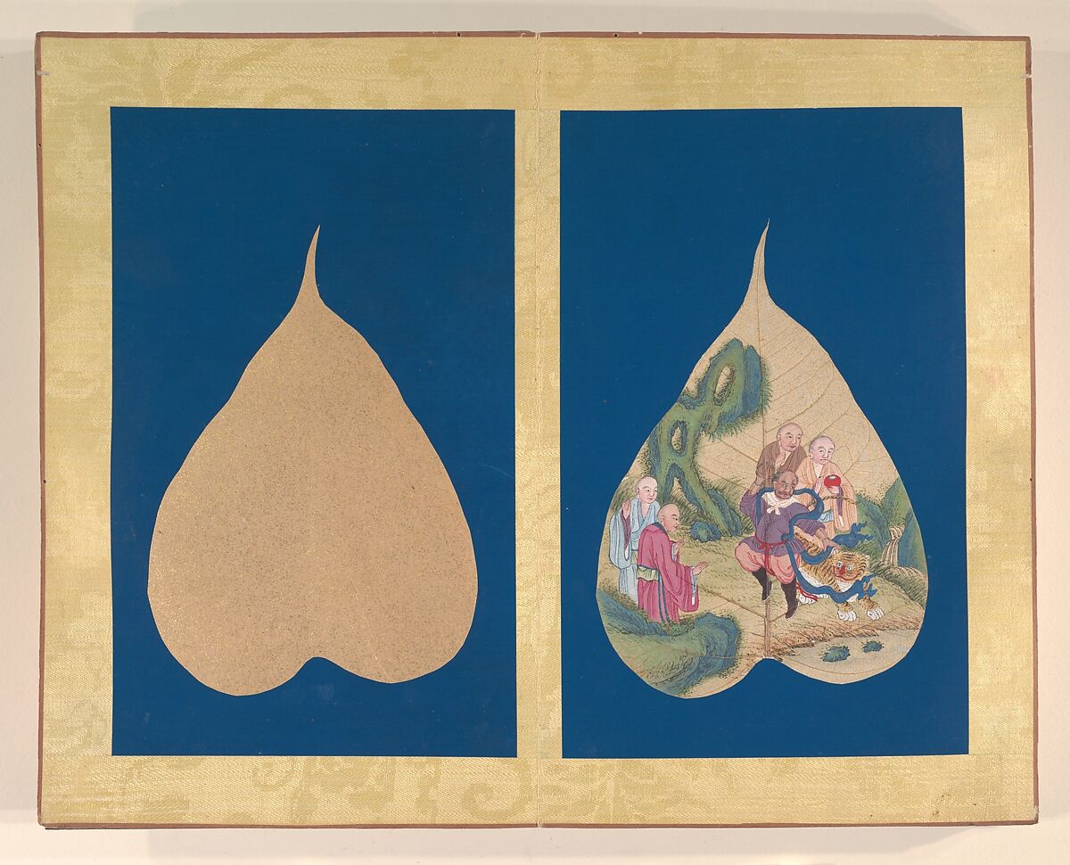 Luohans, Unidentified Artist, Album of eighteen leaves; ink and color on bodhi tree leaves, China