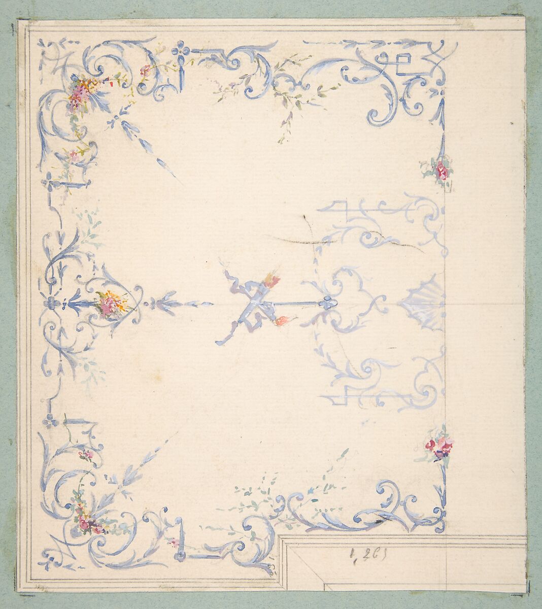 Design for a ceiling, Jules-Edmond-Charles Lachaise (French, died 1897), Graphite, gouache, and watercolor 