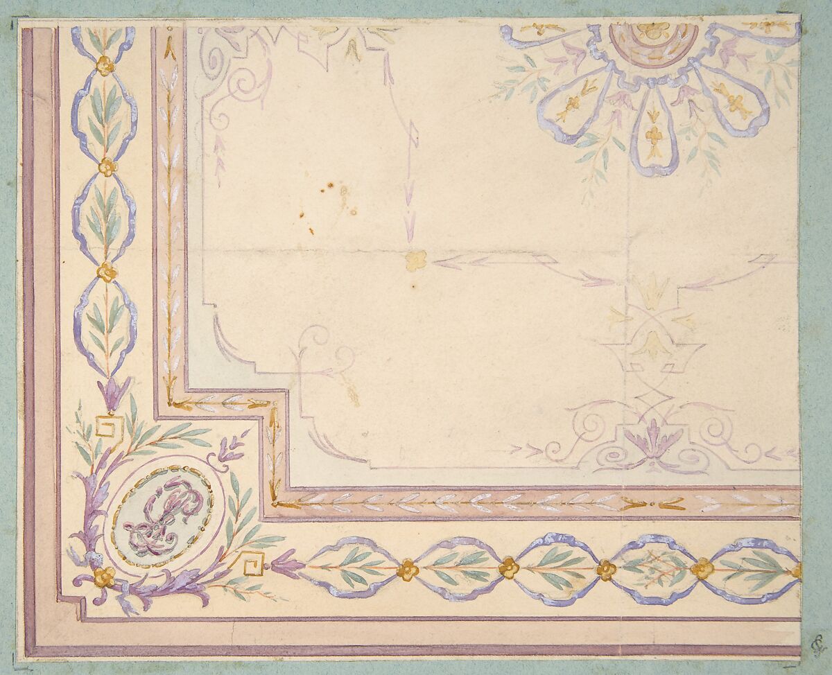 Design for a ceiling, Jules-Edmond-Charles Lachaise (French, died 1897), Graphite, gouache, and watercolor 