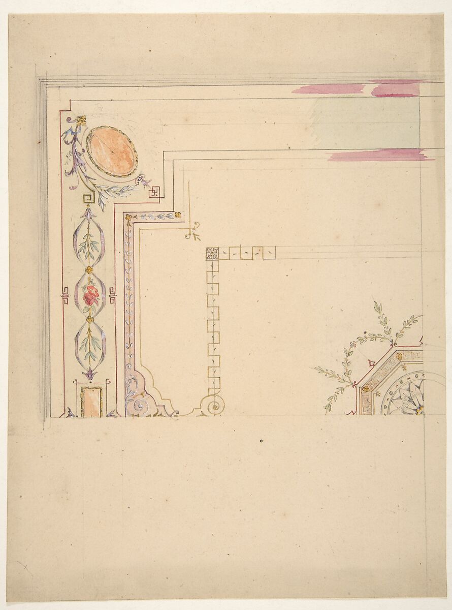 Design for a Ceiling, Jules-Edmond-Charles Lachaise (French, died 1897), Graphite, gilt, gouache, and watercolor 