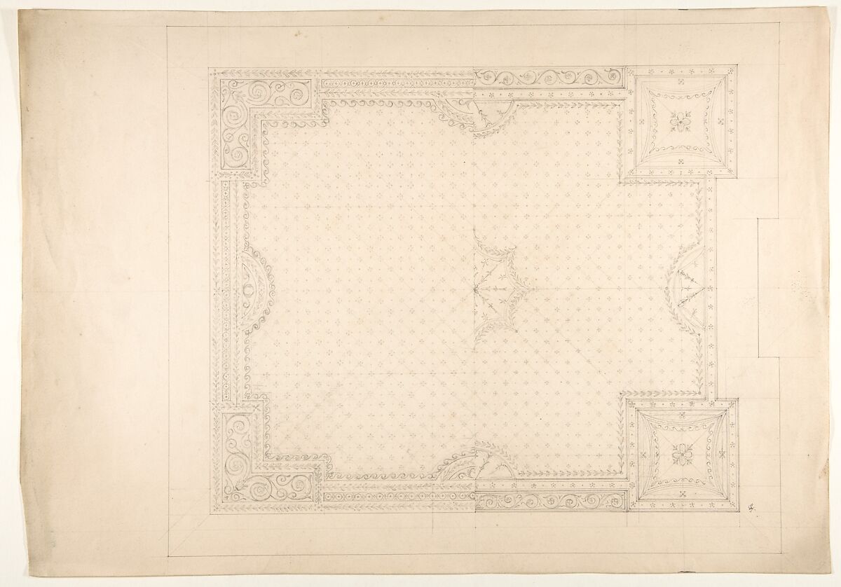 Design for a ceiling, Jules-Edmond-Charles Lachaise (French, died 1897), Graphite 